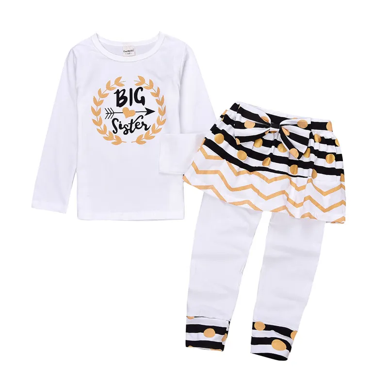 Vêtements pour bébés filles printemps-automne en coton à manches longues, vêtements pour bébés, grande petite sœur, ensemble de vêtements pour enfants, barboteuse + pantalon, tenue 2 pièces