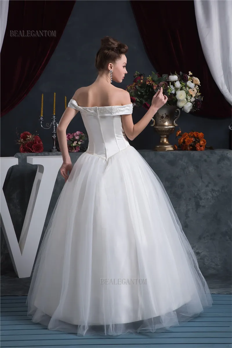 2017 New Ball Gown Wedding Dresses with Satin Organza Appliques Beaded Flowers Cheap Plus Size Bridal Gowns BM53