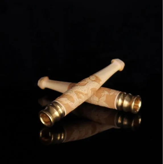 Boxwood trumpet carving craft gift cigarette holder festive new carved dragon solid wood filter pipe mouth