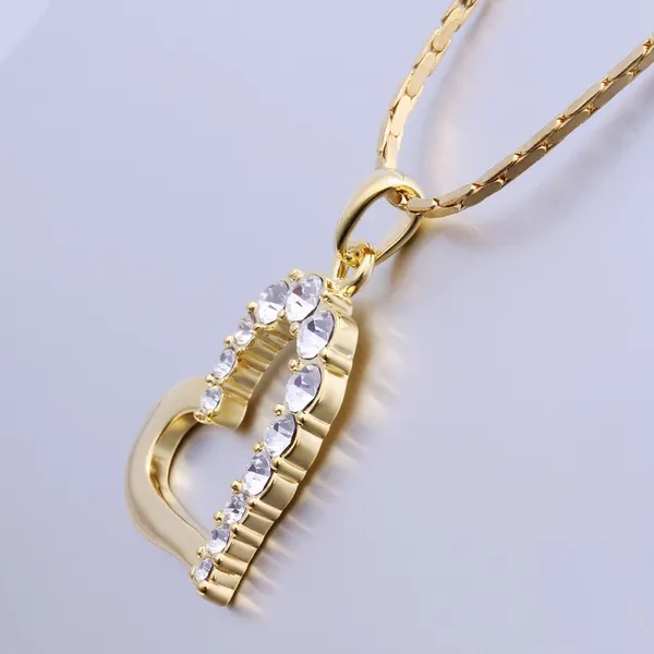 Hot Sale Yellow Gold White Crystal Smycken Halsband för kvinnor DGN512, Heart 18K Gold Gem Hängsmycke Halsband med Kedjor