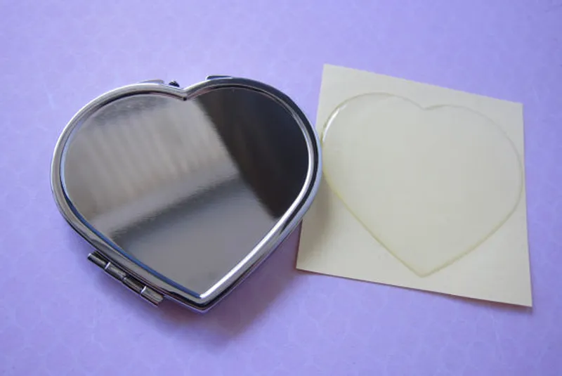 Tweelzijdige hartvormige compacte spiegels vergrote leeg make-upspiegel met epoxyhars stickers instellen DIY # M0838 Drop Shipping