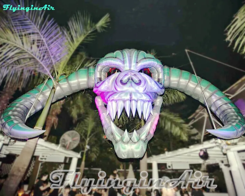 Crâne gonflable décoratif d'halloween de 7m, tête de mort soufflée à l'air pour scène de Concert et fête