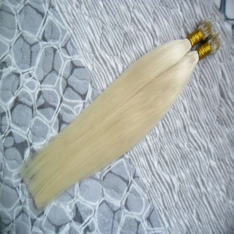 Mänskliga hårförlängningar Rak Micro Loop Nano Ring Hair Extensions 100g # 613 Bleach Blonde Beaded Micro Link Extensions