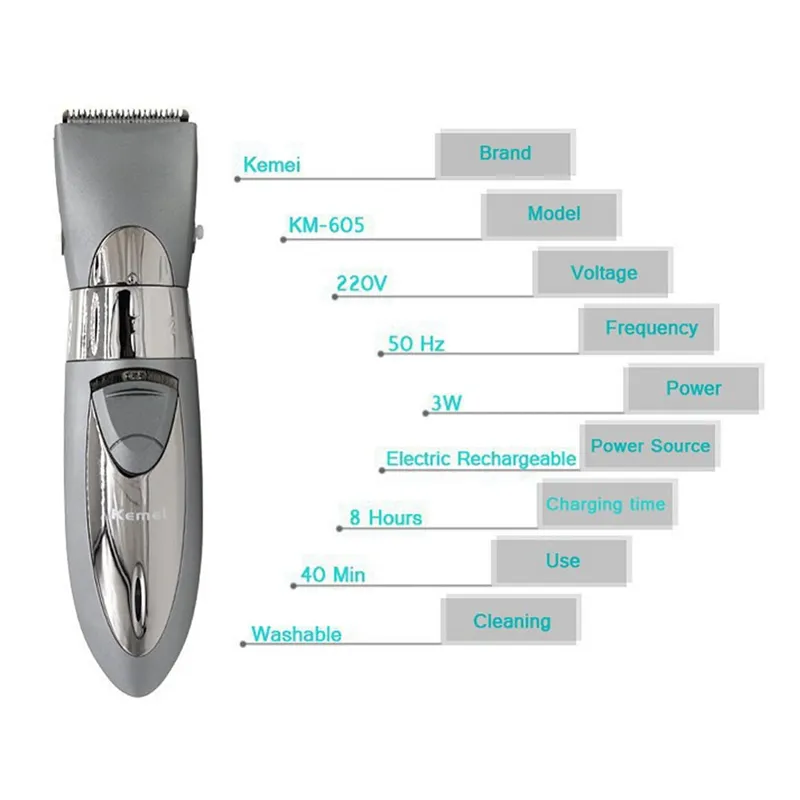 Kemei KM-605 профессиональный машинка для стрижки волос электрический триммер водонепроницаемый волос бритья машина борода электробритва