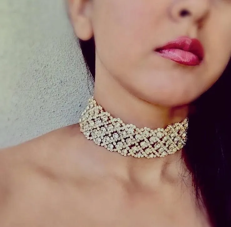 Silver Gold Tone Full Shining Crystal Choker Necklace Bride Wedding