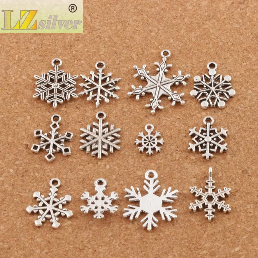 Jul blandad snöflinga charms 120 st mycket antika silverhängen smycken diy l770 l738 l1607 l742 fit armband halsband lm38271r