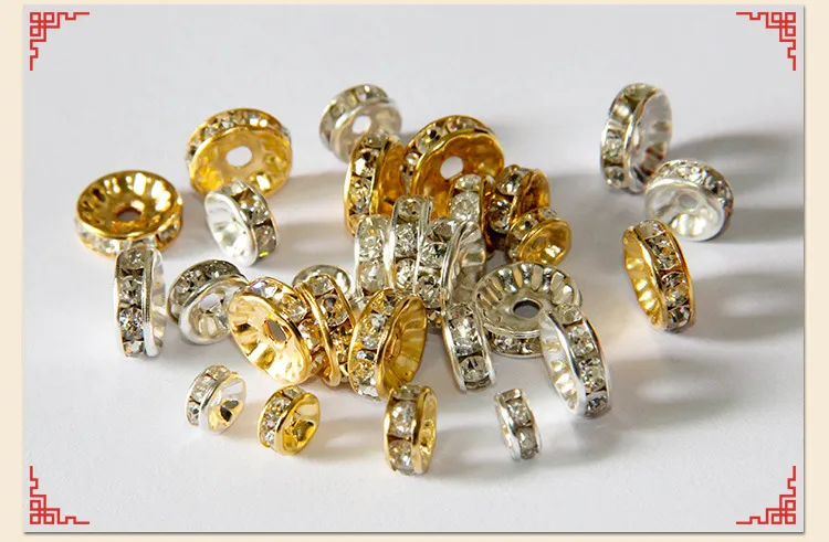 100st Alloy Crystal Round Beads Spacers Pärlor 6mm 8mm 10mm Guld Silver Löst pärlor för halsband Armbandsmyckesfynd 245Y