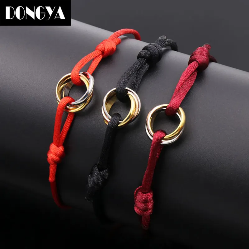 Fashion Brand Women Lover Bangle Handmade Rope Chain Bracelet Charm Titanium Stainless Steel three circles Carter