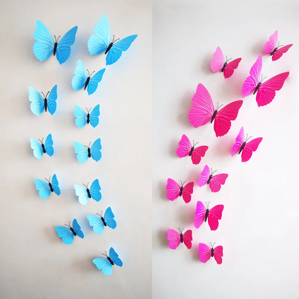 Autocollant mural papillon 3D en PVC, 10 couleurs, 12 pièces/ensemble, autocollant de réfrigérateur pour murs de décoration de salon