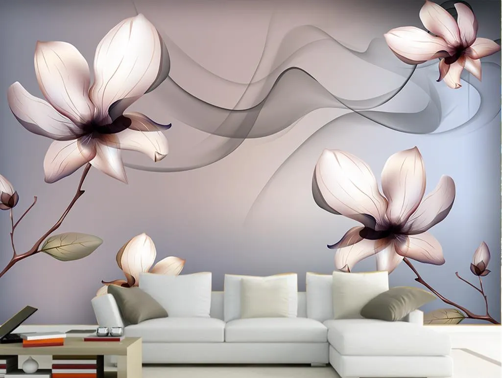 Les fleurs transparentes rêvent fond papier peint 3d papier peint 3d papiers muraux pour la toile de fond tv