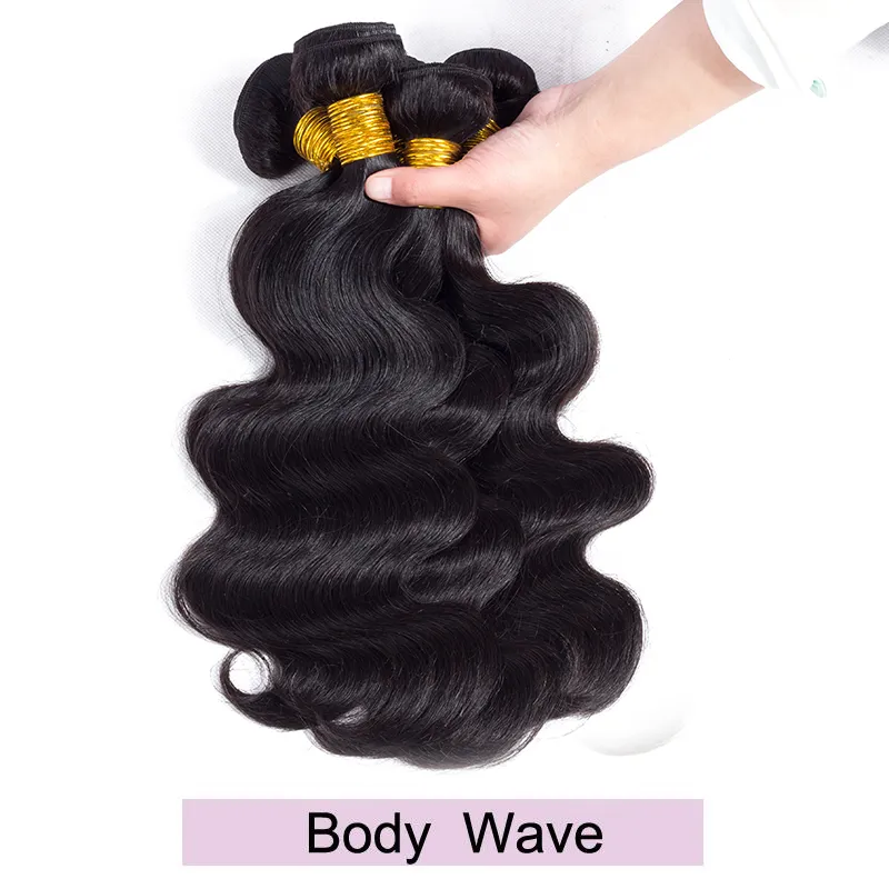 El cabello humano de la onda del cuerpo recto de Malasia de grado 8a teje 3/4 paquetes de extensiones de cabello humano Remy barato de la onda de agua profunda rizada rizada brasileña