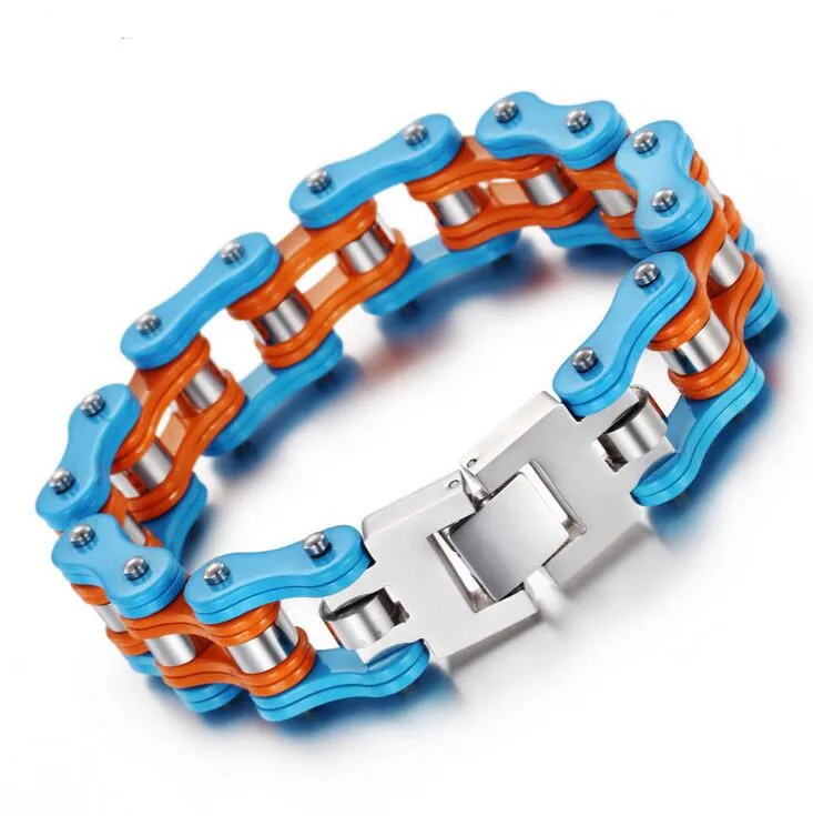 16mm Heavy Women Men's Bike Motorcycle Chain Bracelet Punk Rock Hiphop Stainless Steel Bicycle Biker Bangle Bracelets Jewelry Blue Orange Purpel Yellow Green