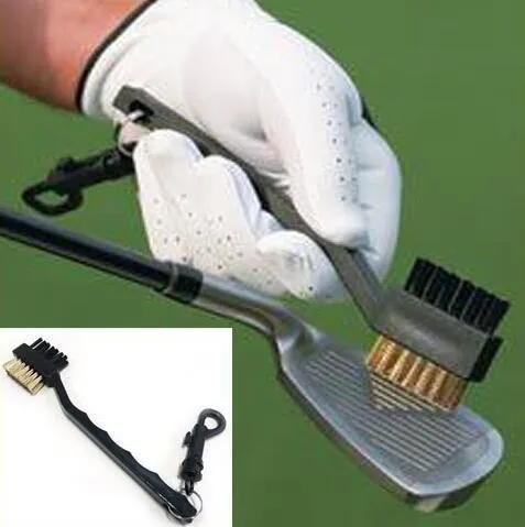 Dual Bristles Golf Club Brush Cleaner Ball 2 Way Limpeza Clipe Lightweight Portátil Treinamento de Golfe Auxiliares Equipamento