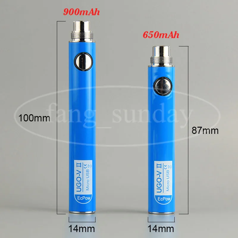 Ecpow 510 Thread eVod Battery Micro USB 650 900 mAh UGO V II Vaporizer & eGo T Charger Cable fit Empty Vape Cartridge