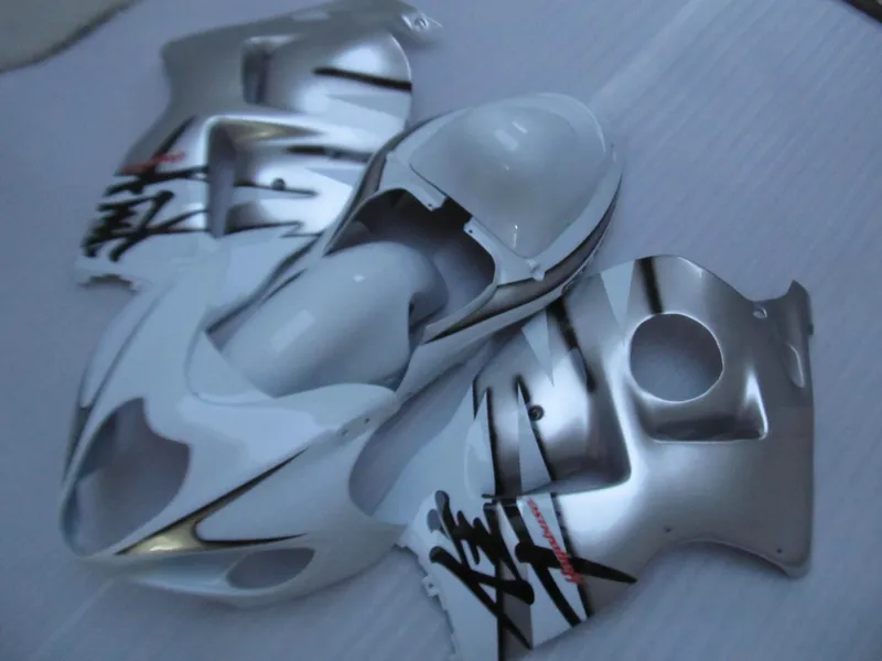 Högkvalitativ fairing kit för SUZUKI GSXR1300 96 97 98 99 00 01-07 Vit Silver Fairings Set GSXR1300 1996-2007 OT17