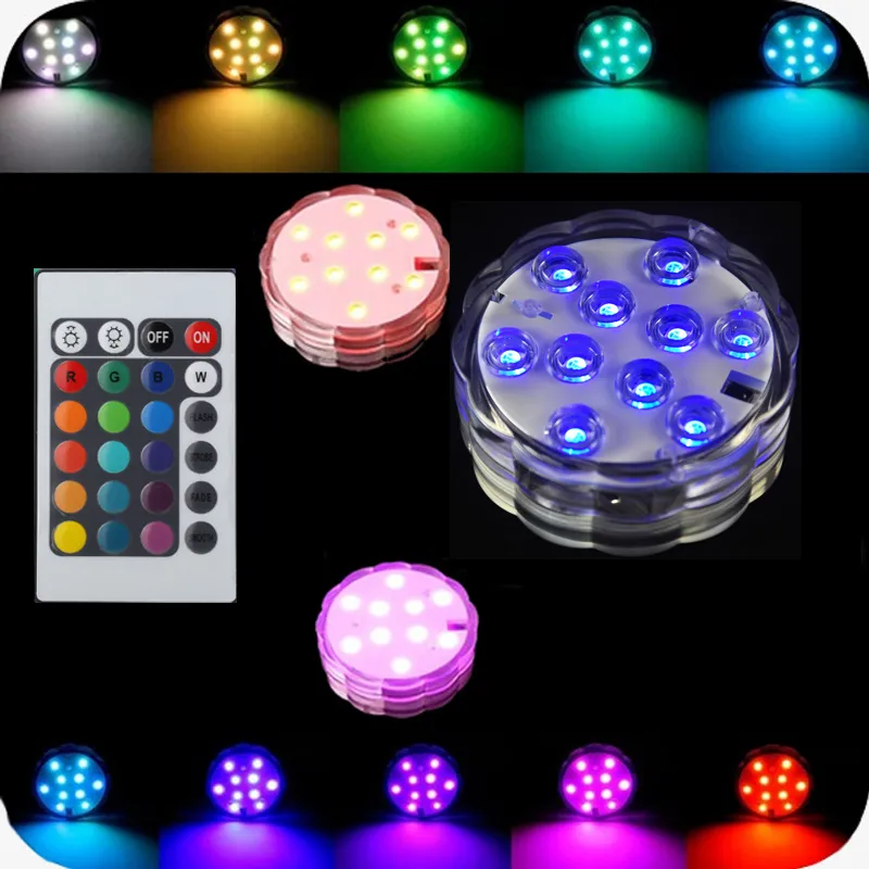 Led RGB Submersible Lamp IP65 Battery Operated light Multicolor Changing Underwater Pool Lights with Remote Control for Wedding Party