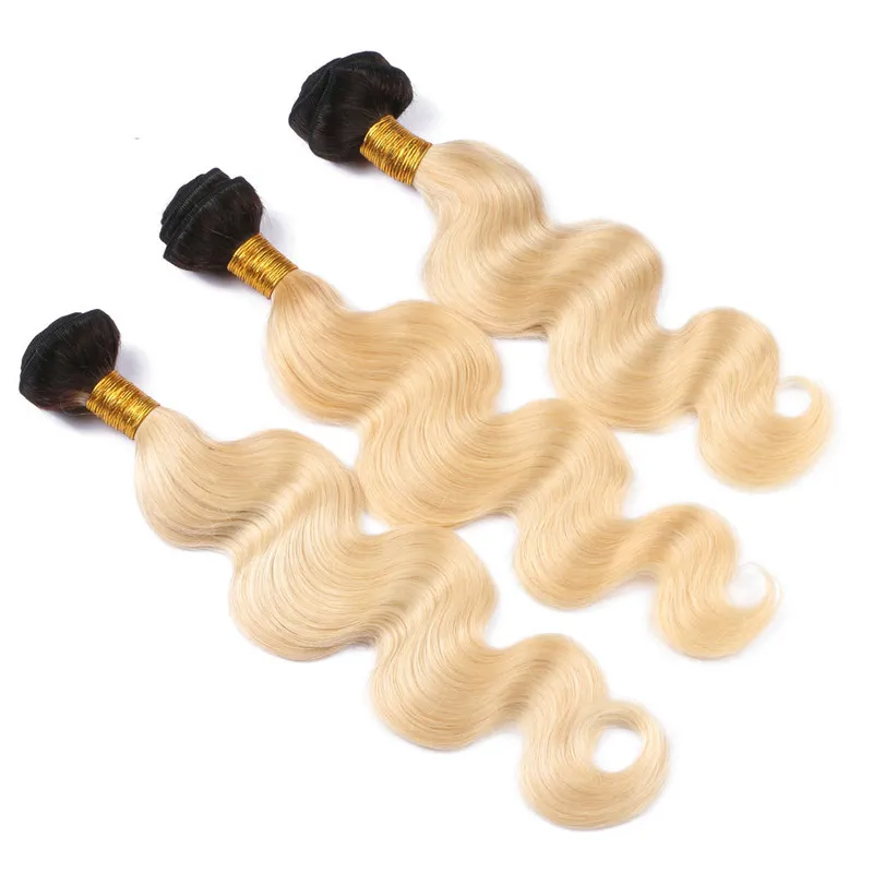 Blond Ombre Silk Base 13x4 Pełne koronkowe zamknięcie z wiązkami fala ciała dwa ton 1B613 Ombre Brazylian Virgin Hair z jedwabnym czołowym 5708065