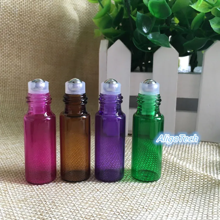 بالجملة 4 ألوان زجاجات فارغة 5ML عينة عطر لفة زجاج زجاجة الأسطوانة المعدنية زجاجة 5 مل من الضروري النفط زجاجات الرول الكرة DHL
