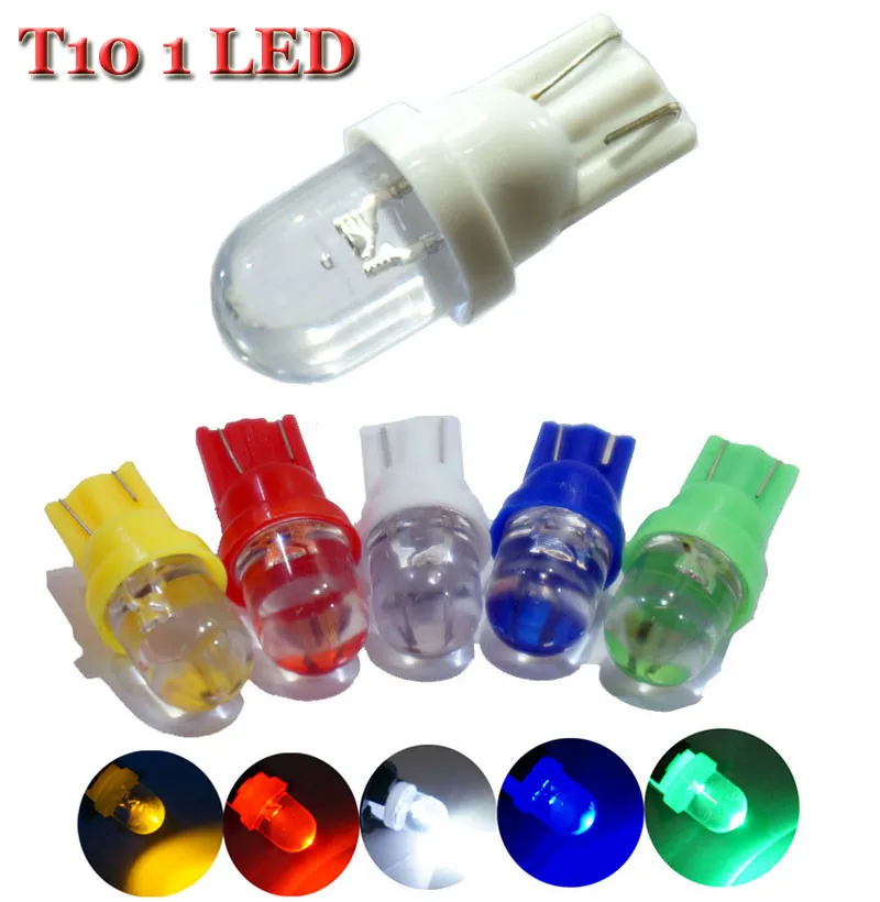 20 -stks T10 Witblauw rood groen geel LED -licht 194 501 W5W lampzijde Auto Wedge LED BULB CAR BLIMBEN Parkeerleeslees Dome Trunk