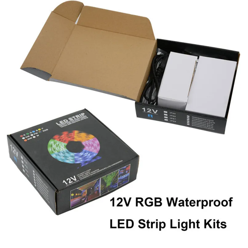 5 M 300 LED'ler RGB LED 5050 Şerit Işıkları Seti + 44 Tuşları IR Uzaktan Kumanda + Güç Kaynağı Adaptörü