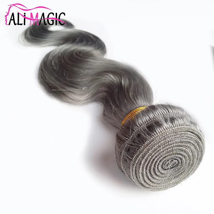 ail Magic Grey Human Hair Weave Silver Grehaid Extensions Factory Peruian Indian Malaysian Brazilian Body Wave Hair3バンドル