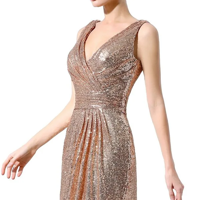 Customizable V-Neck Blush Sequin Bridesmaid Dresses with Sequins in Purple Gold and Champagne - HY1660