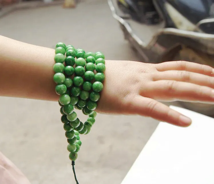 Grânulos de oração budista tibetana, handmade - jade verde retro charme, miçangas, colar de pulseira.