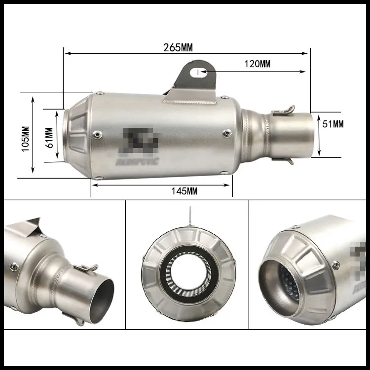 Universal 51 mm Motorcykel Avgasdämpare Rostfritt Stål Laserlogo Akrapovic Motorbike ljuddämpare Avgasrör