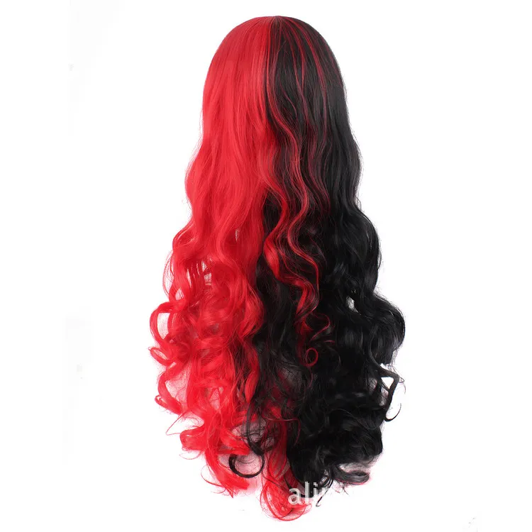 Kvinnor lolita tecknad syntetisk hår peruk svart röd flerfärgad anime värmebeständig hår långt vågiga cosplay peruker för halloween fest 7094479