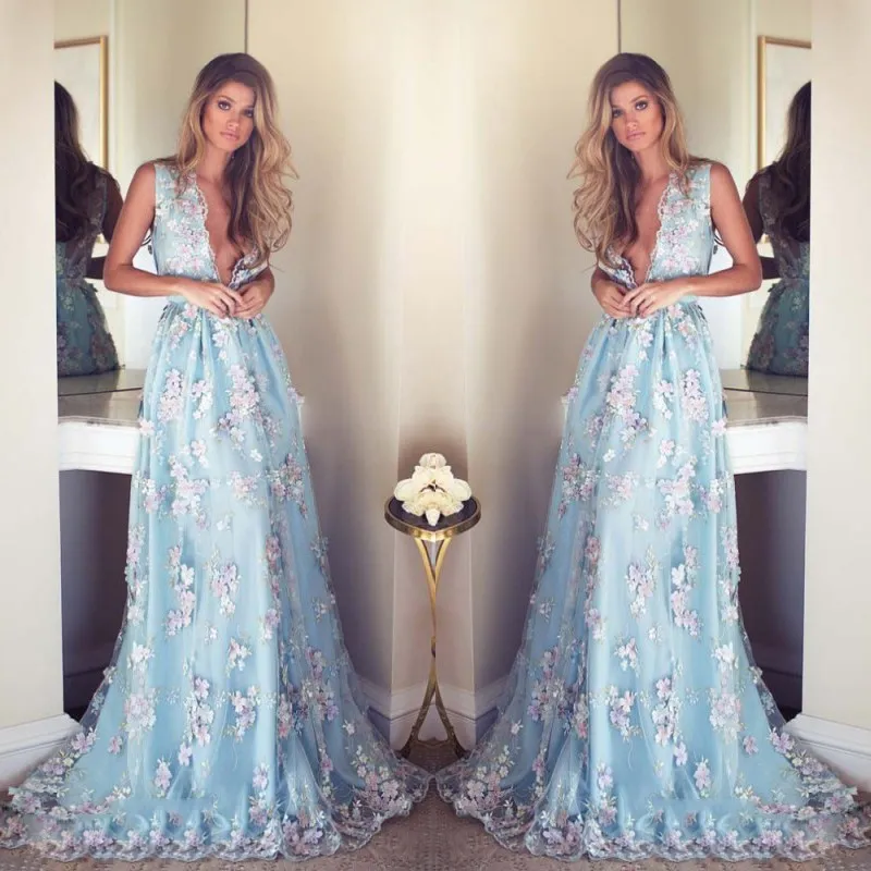 Blue floral prom dress deals