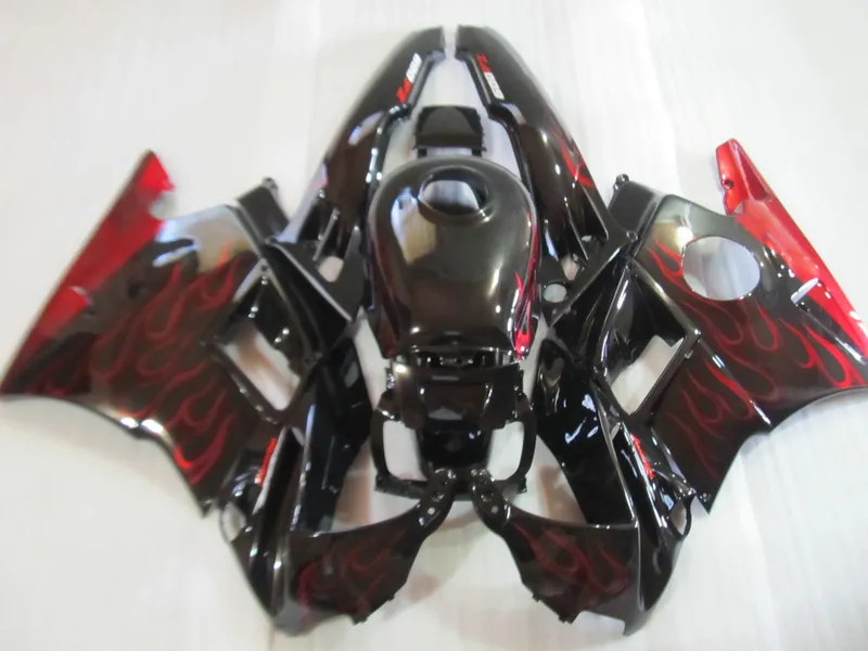 Top Selling Fairing Kit för Honda CBR60O F2 91 92 93 94 Red Flames Black Fairings Set CBR600 F2 1991-1994 OY26