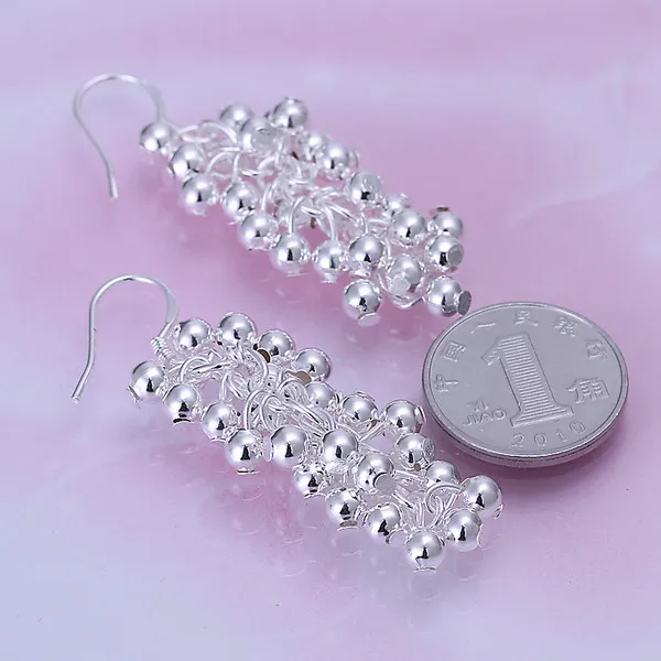 Gran oferta pendiente de joyería de placa de plata de ley con cuentas de uva esmerilada para mujer WE007, pendientes de plata de moda 925