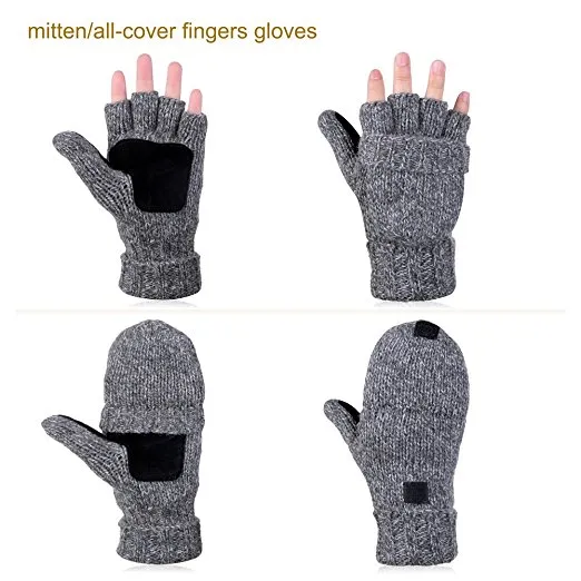 Winter Gloves Warm Wool Mittens With Mitten Cover Winter Warm Wool Knitted Convertible Gloves Mittens with Mitten Cover HJ131