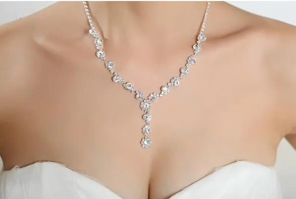 2019 Sparkly Rhinestone Crystal Jewellery Bridal Necklace Earrings Sets Jewelry For Prom Party Wedding In Stock Cheaper