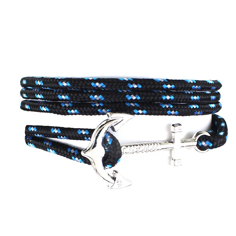 Moda nova prata âncora envoltório pulseira feminina multicamadas paracord corda pulseira para homens esperança amizade pulseiras jóias presente who9711152