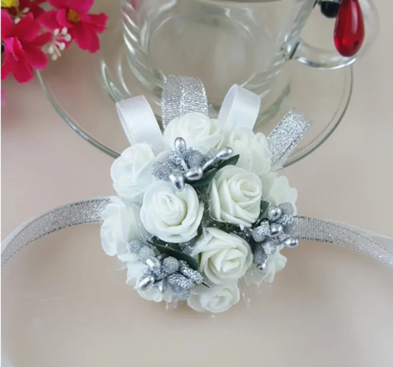 Bukiety ślubne do Brides / Flower Girls Nadgarstek Kwiaty Broszka Broik Bukiet Dla Druhna Nadgarstek Ślubny Nadgarstek Nadgarstek 7cm