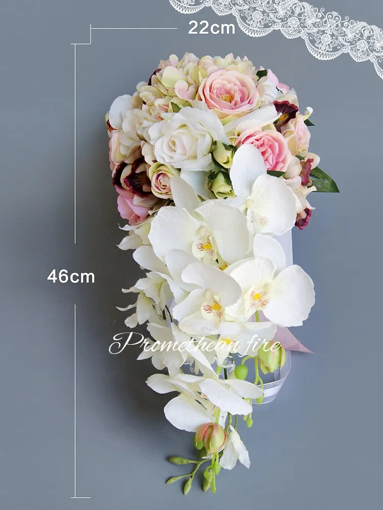 New Artificial Waterfall Royal Blue Wedding Bouquets For Brides Droplets Pink Flowers Bridal Bridesmaid Brooch Bouquet 20178628626