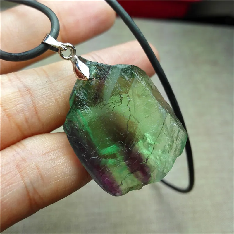 Tiny Freeform Raw Rainbow Fluorite Crystal Pendant Necklace Random Color Semi Precious Nugget Stone Beads Rough Gemstone Reiki Infused 