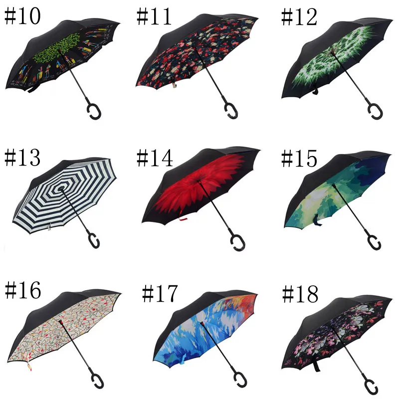Creative Inverted Shade Umbrellas Double Layer With C Handle Inside Out