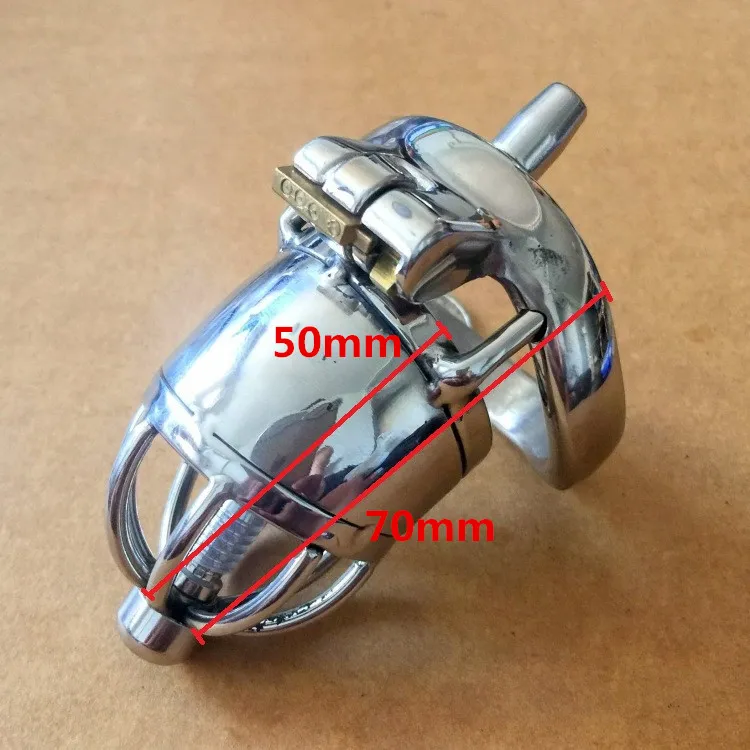 Newest design Full length 70mm Stainless Steel Small Men Penis Lock Male Chastity Device with Catheter 2.75" Short Cock Cage For BDSM