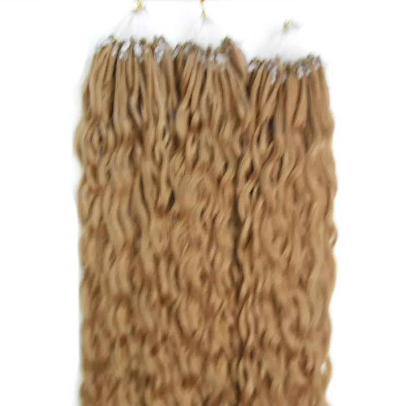 Brasilianisches reines Haar, honigblond, lockig, Micro-Link-Haarverlängerungen, 300 g, Echthaar, Mikroring-Verlängerungen, 1 g/s, 300er Mikro-Loop, 1 g, lockig