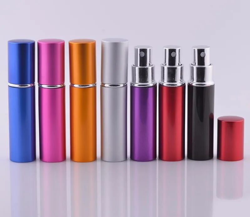 5 ml 10ml mini spray parfymflaska resa tomma kosmetiska behållare atomizer aluminium påfyllningsflaskor