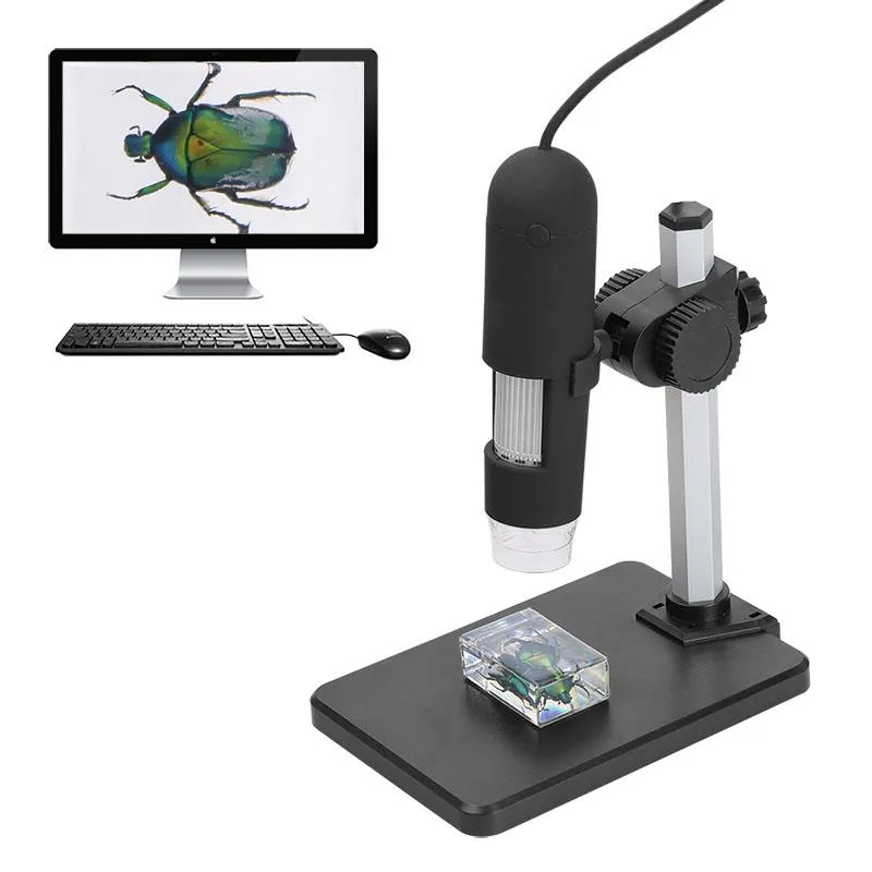 Microscopio USB con zoom 1000X Freeshipping 8 LED Lente d'ingrandimento per endoscopio compatto Videocamera digitale Microscopio Supporto per salita e discesa Terza mano