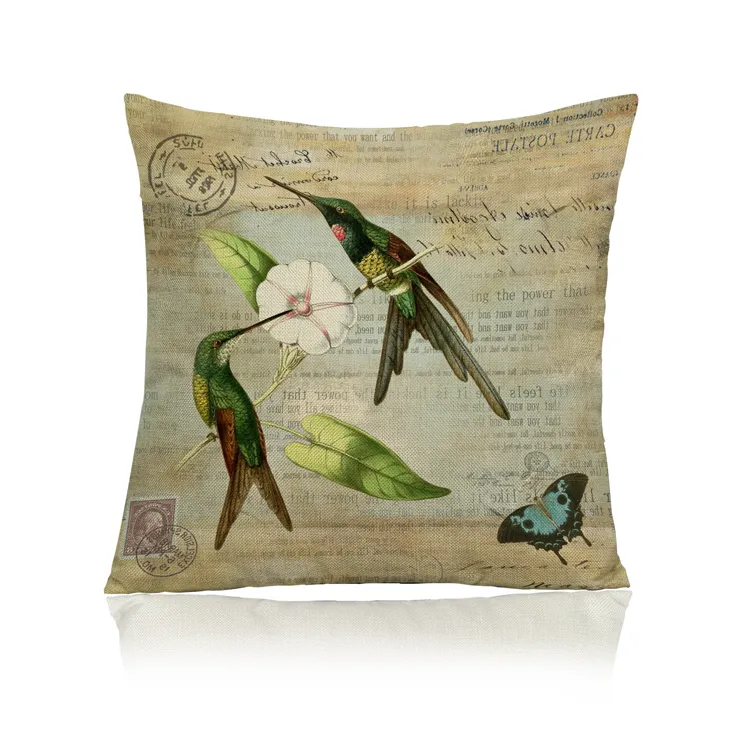 Oiseau art double côtés impression oreiller décoratif coussin d'ameublement créatif avec taie d'oreiller en coton lin 17 7x17 7inc212a