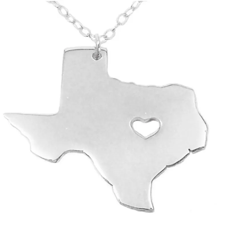 Texas kaart hanger ketting met liefde hart roestvrij staal VS state tx geografiekaart kettingen sieraden voor vrouwen en mannen