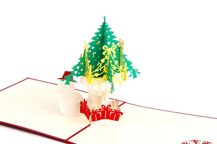 Biglietti d'auguri natalizi pop-up con pupazzo di neve albero di Natale 3D fatti a mano con busta feste festive