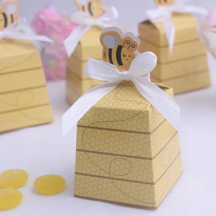 100 sztuk Cute Yellow Bees Candy Box Baby Shower Sweet Gift Wrap Wedding Party Decoration Faovrs