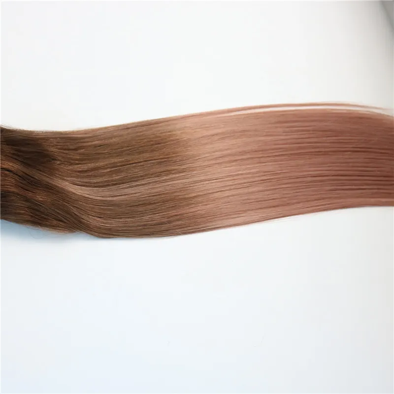 120g Full Head Clip In Human Hair Extensions Ombre Pink Brown Tips #3 Rose Gold Balayage Hair Extensions Highlights