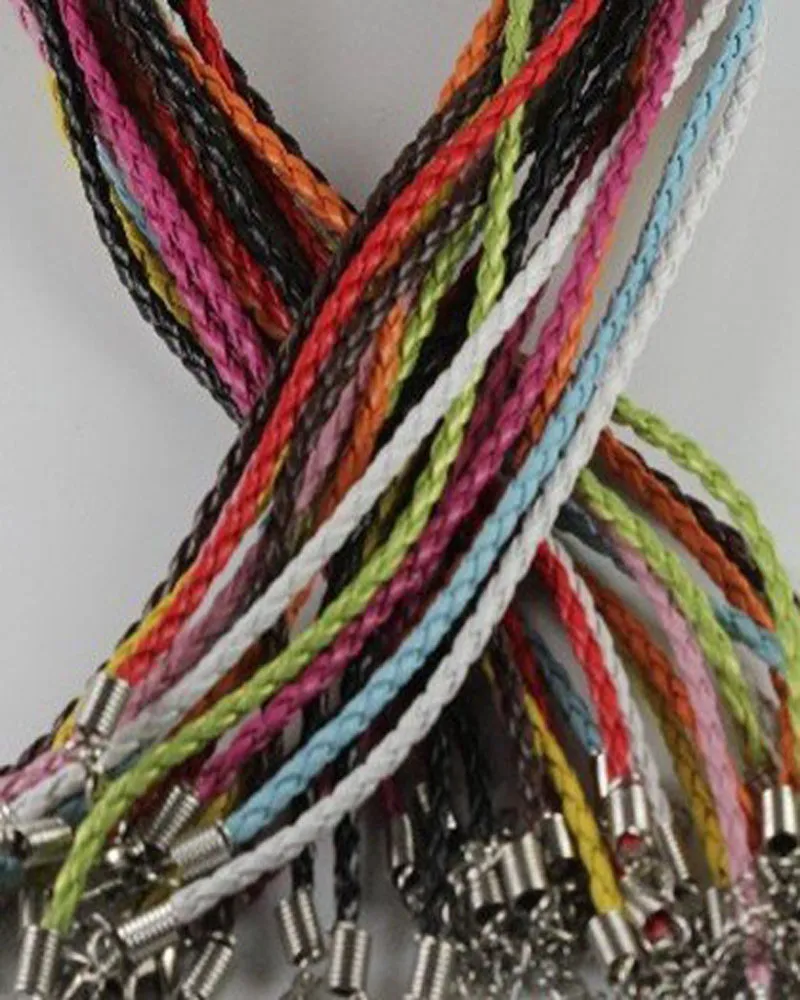 45cm Colorful PU Leather String Rope Handmade Braided Chain DIY Jewelry For Women Men Pendants Necklaces
