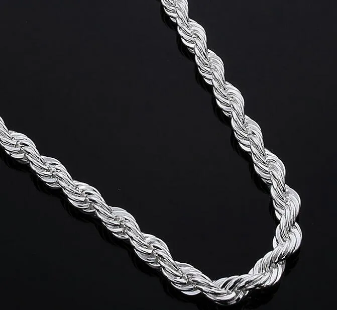 Mode Smycken Halsband Hängsmycken Kedjor, 925 Smycken Silver Pläterad Halsband Shine Twisted Line 4mm 22 tum Halsband G216